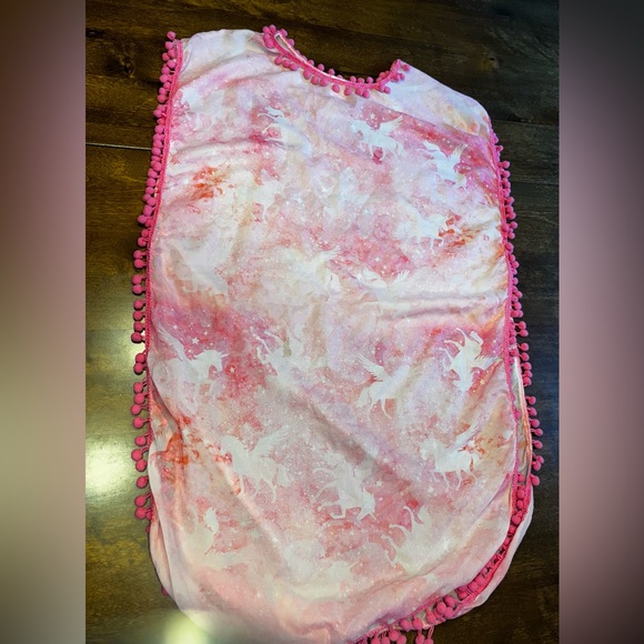 Girls large Unicorn Pom Pom Sheer Swimsuit Coverup - Picture 1 of 6